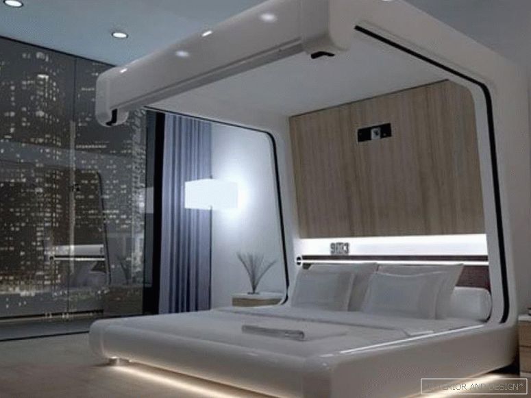 Zavese za spalnico v stilu visokotehnoloških 1